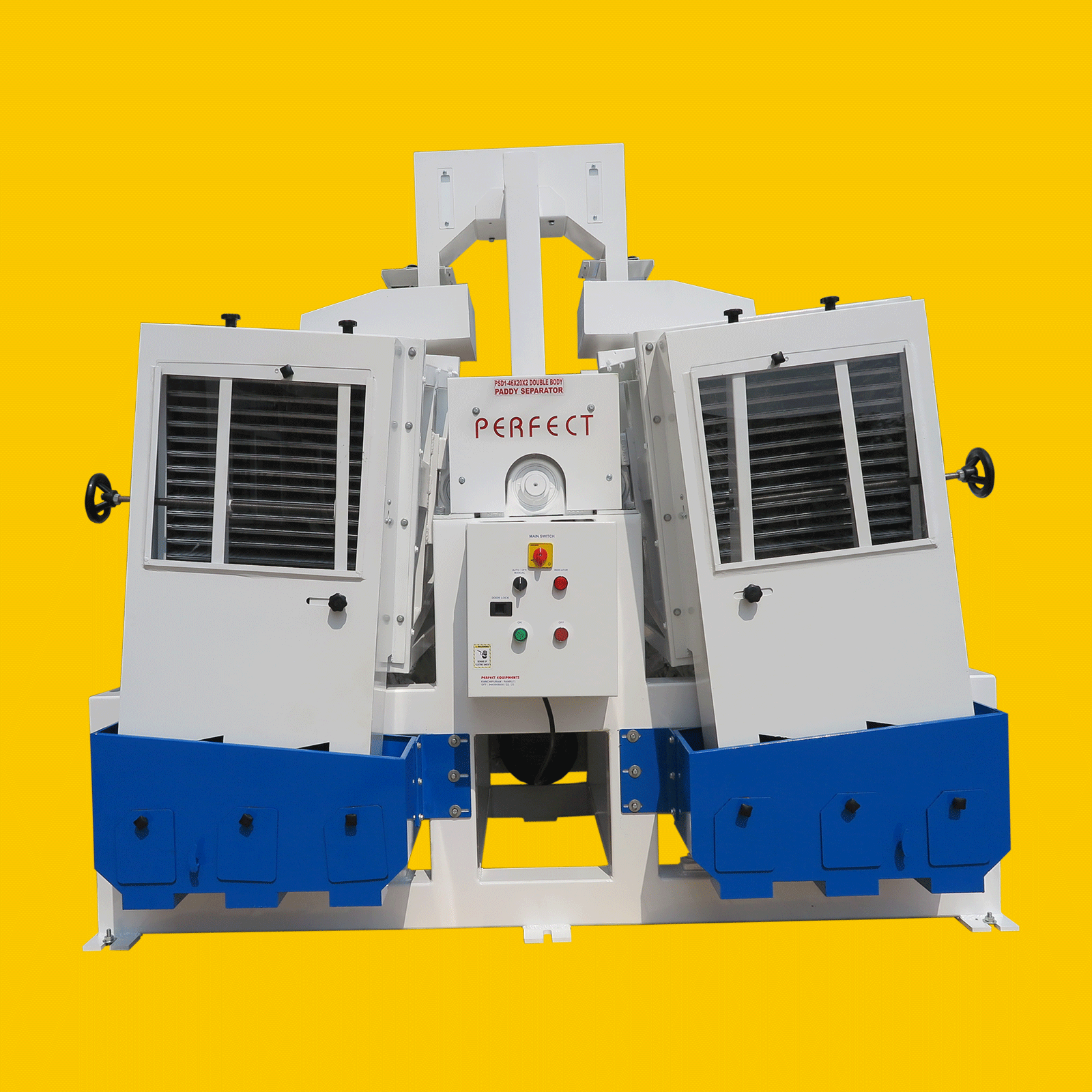 Service technician putting sieves into a processing machine 