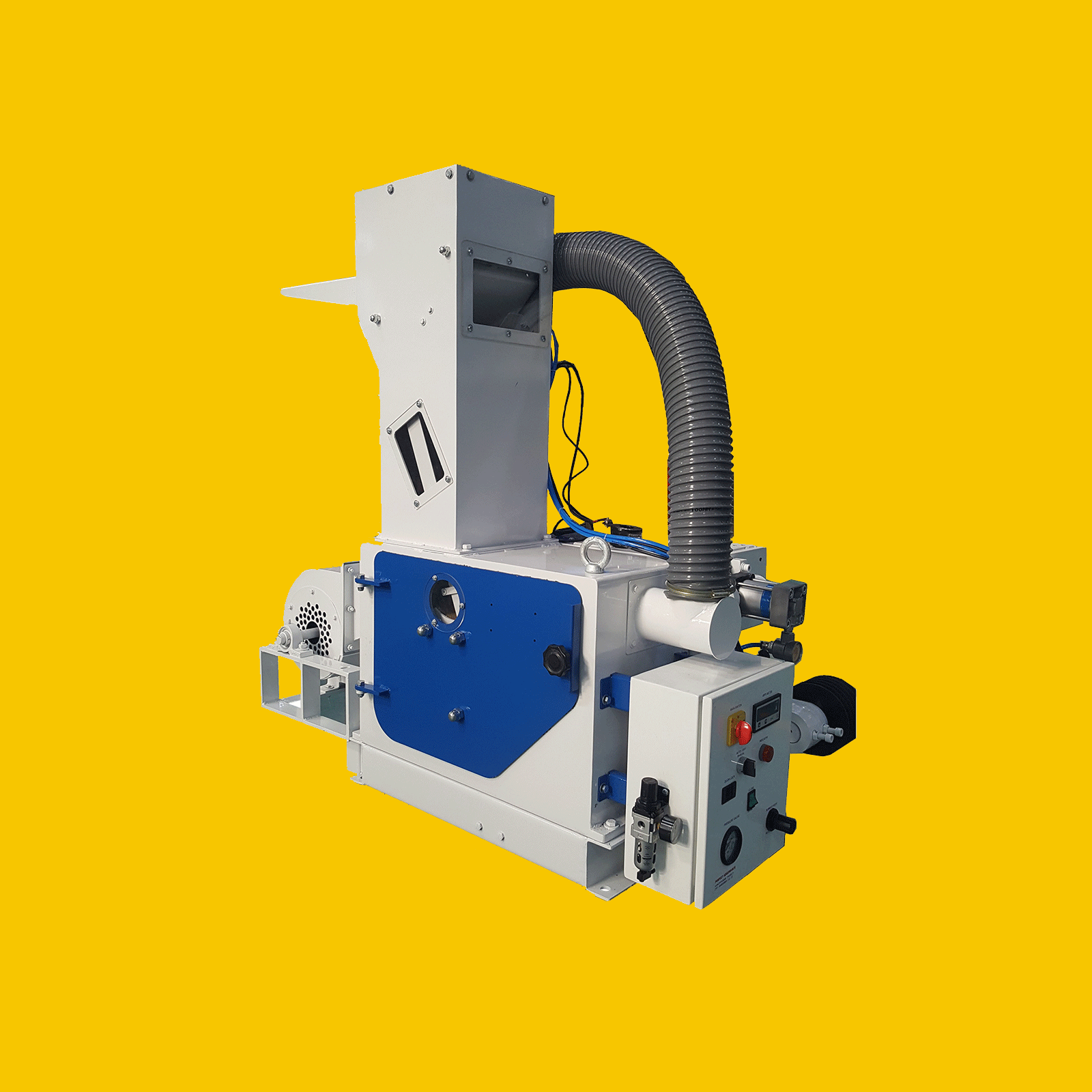 Service technician putting sieves into a processing machine 